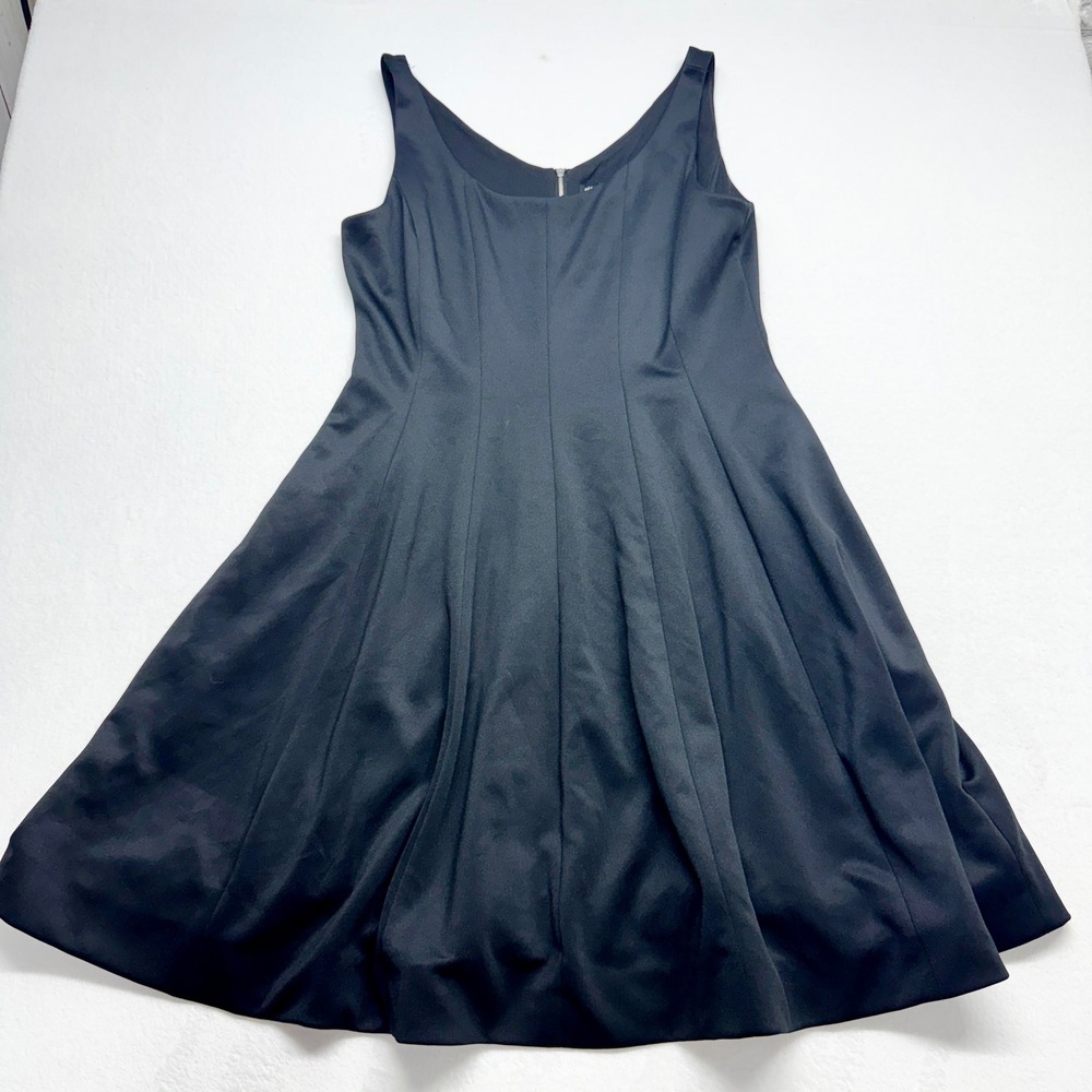 Karl Lagerfeld Paris Fit Flare Dress Women 14 Black Sleeveless Pleated Scuba LBD